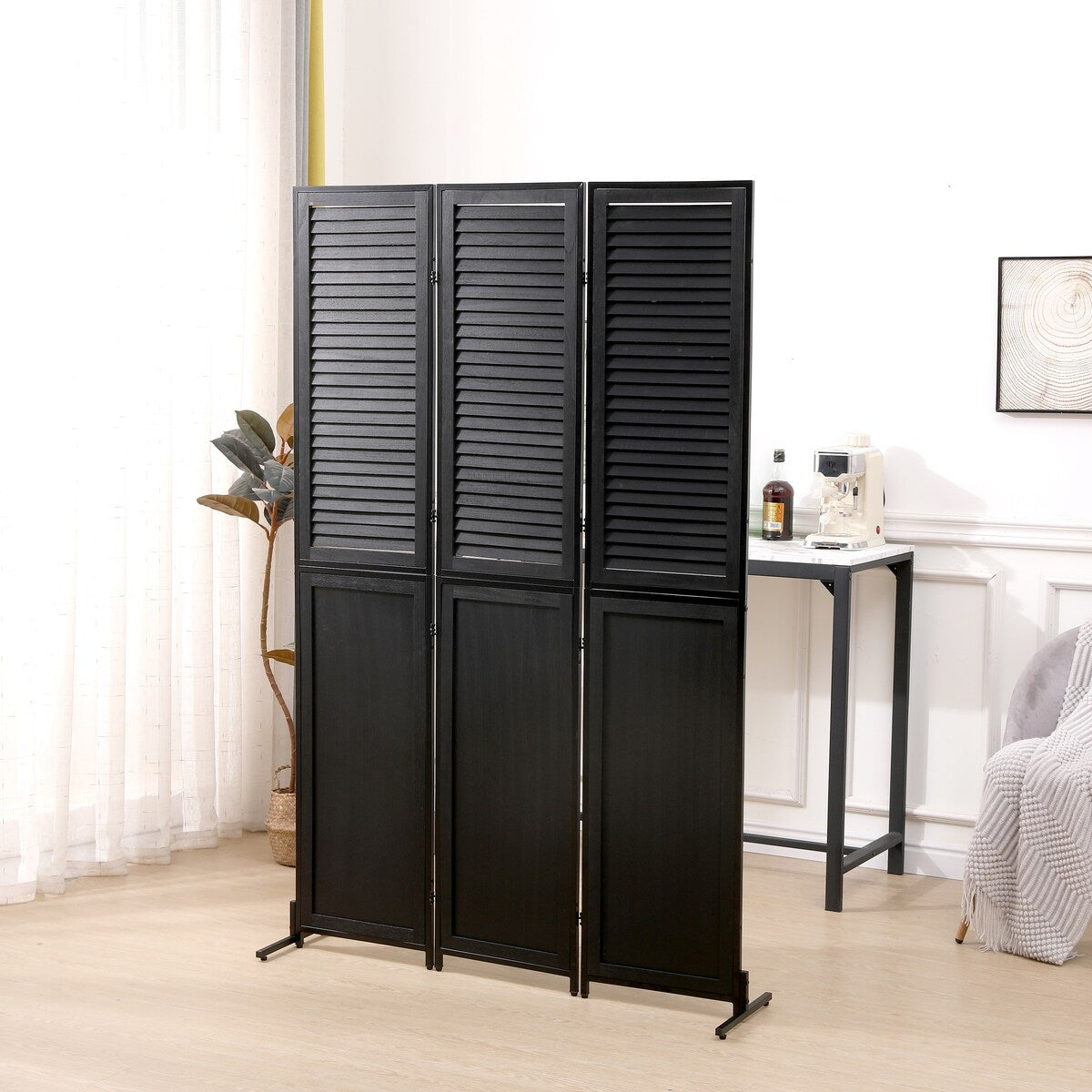 Écrans de séparation de pièce à 3 panneaux et pare-écran pliable en bois naturel, cloisons de séparation de pièce de 1,80 m pour séparer les pièces.