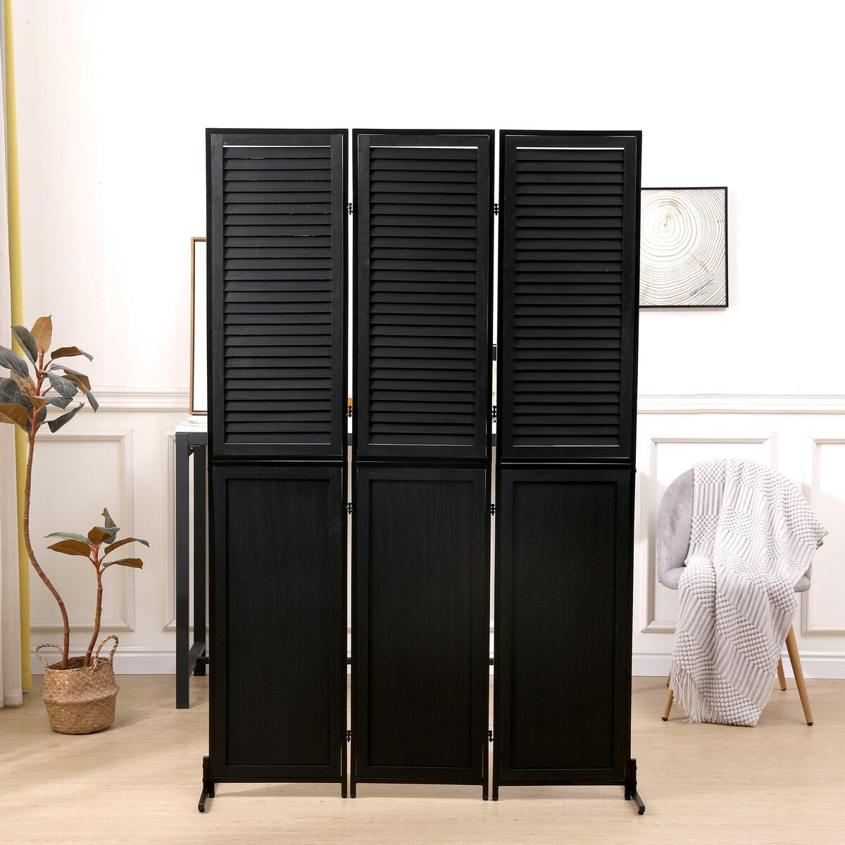 Écrans de séparation de pièce à 3 panneaux et pare-écran pliable en bois naturel, cloisons de séparation de pièce de 1,80 m pour séparer les pièces.