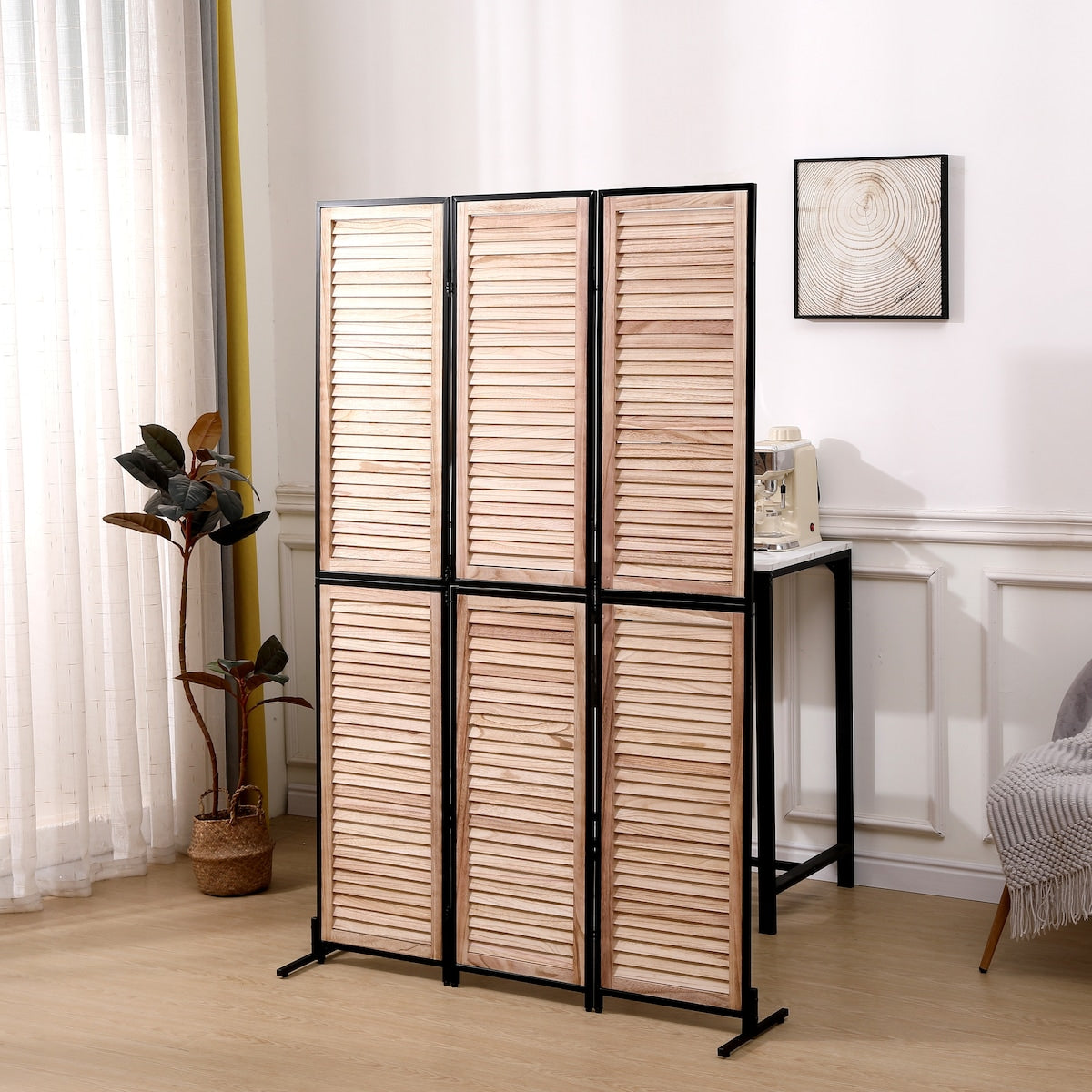 Écrans de séparation de pièce à 3 panneaux et pare-écran pliable en bois naturel, cloisons de séparation de pièce de 1,80 m pour séparer les pièces.