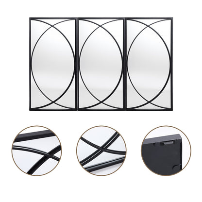 Ensemble de 3 miroirs rectangulaires muraux en métal noir - 80,5 H x 40 L x 1,9 l (cm)