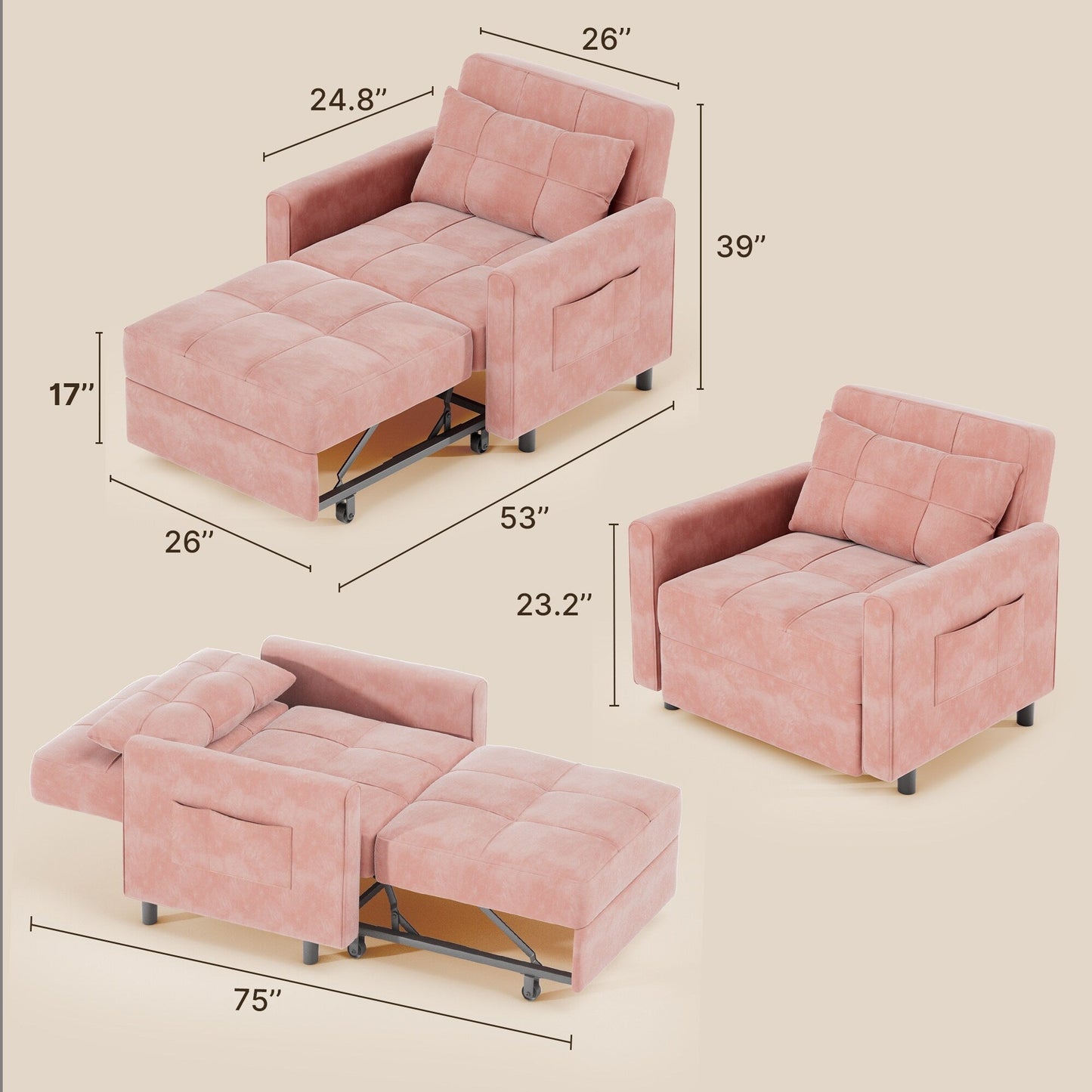 Canapé-lit convertible 3-en-1, canapé-lit escamotable, lit pliant convertible pour salon.