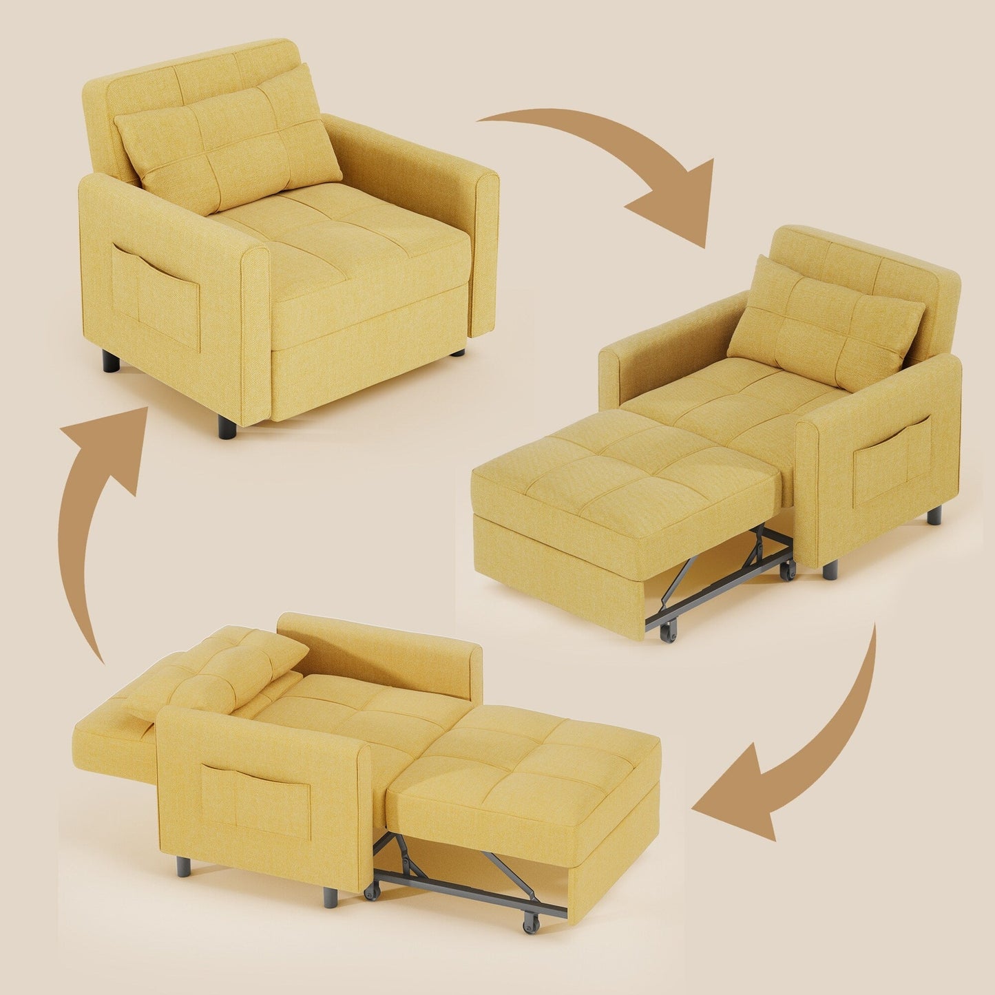 Canapé-lit convertible 3-en-1, canapé-lit escamotable, lit pliant convertible pour salon.
