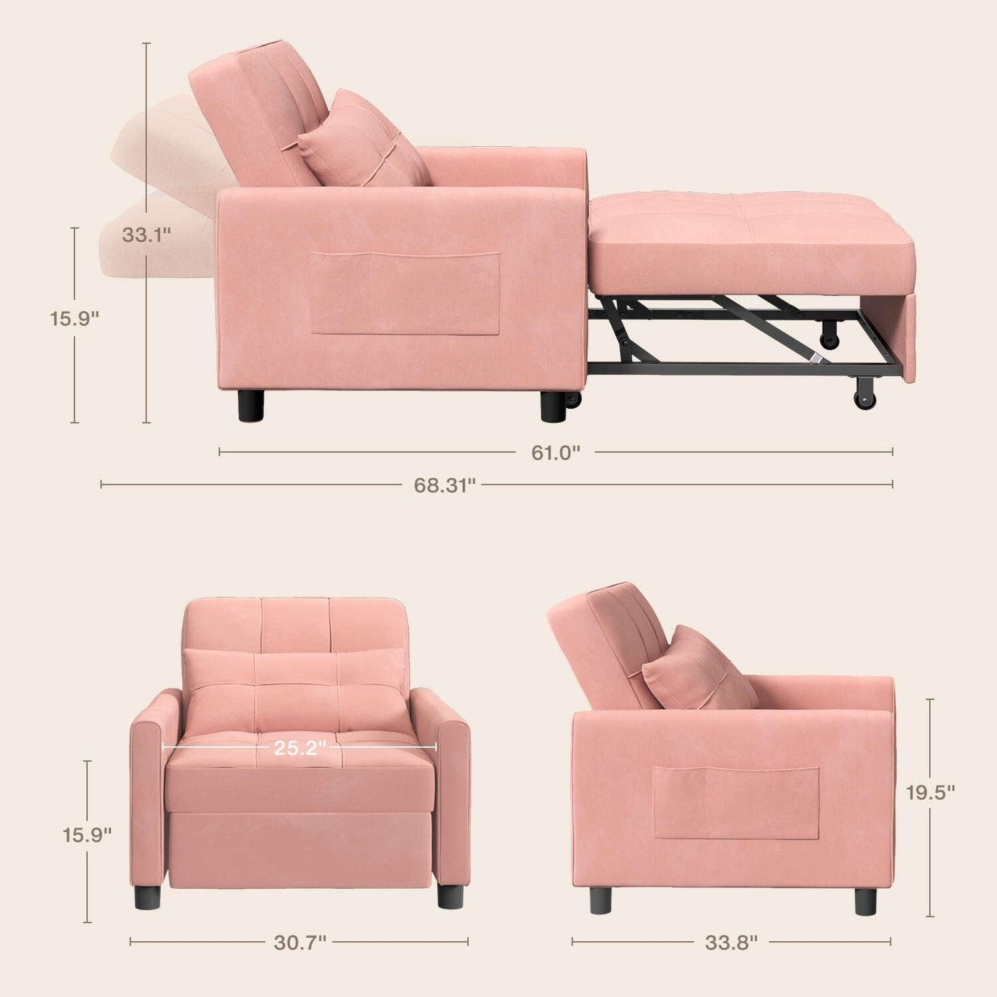 Canapé-lit convertible 3-en-1, canapé-lit escamotable, lit pliant convertible pour salon.
