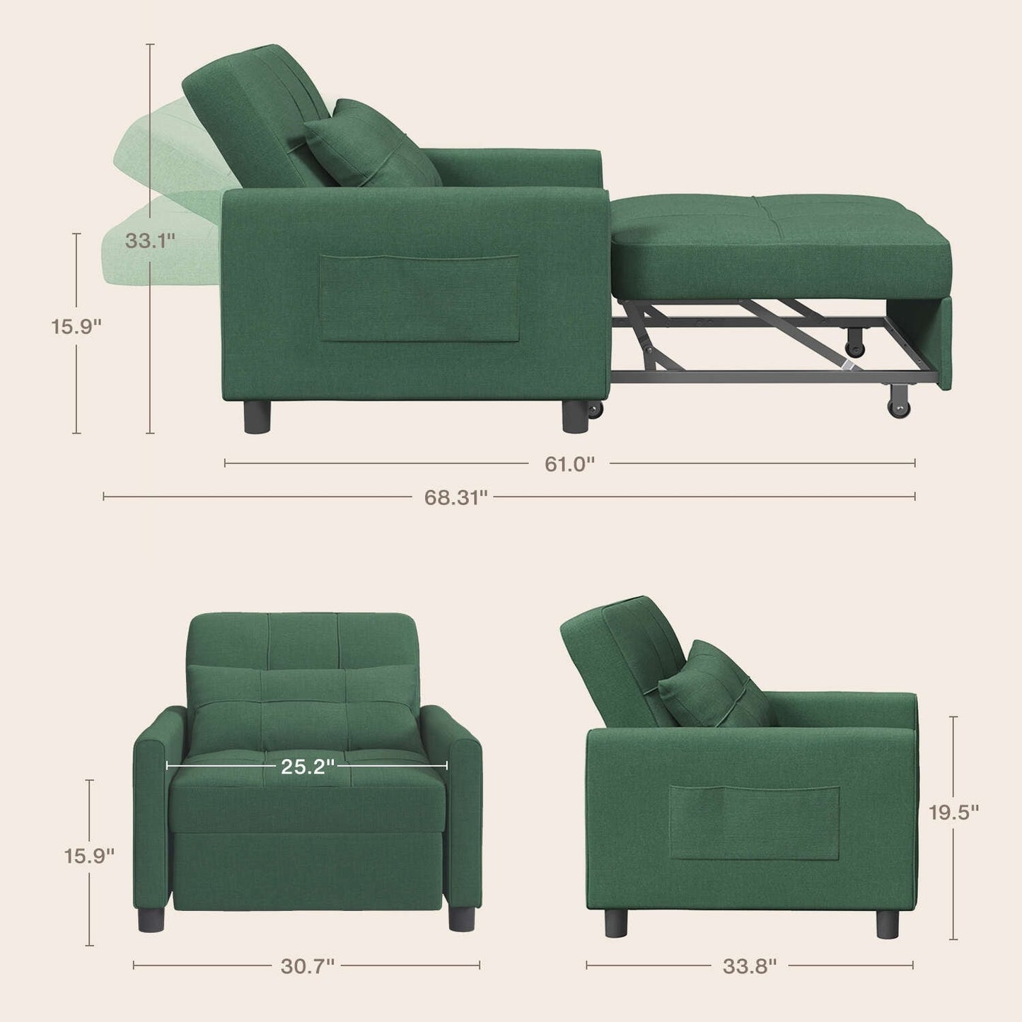 Canapé-lit convertible 3-en-1, canapé-lit escamotable, lit pliant convertible pour salon.