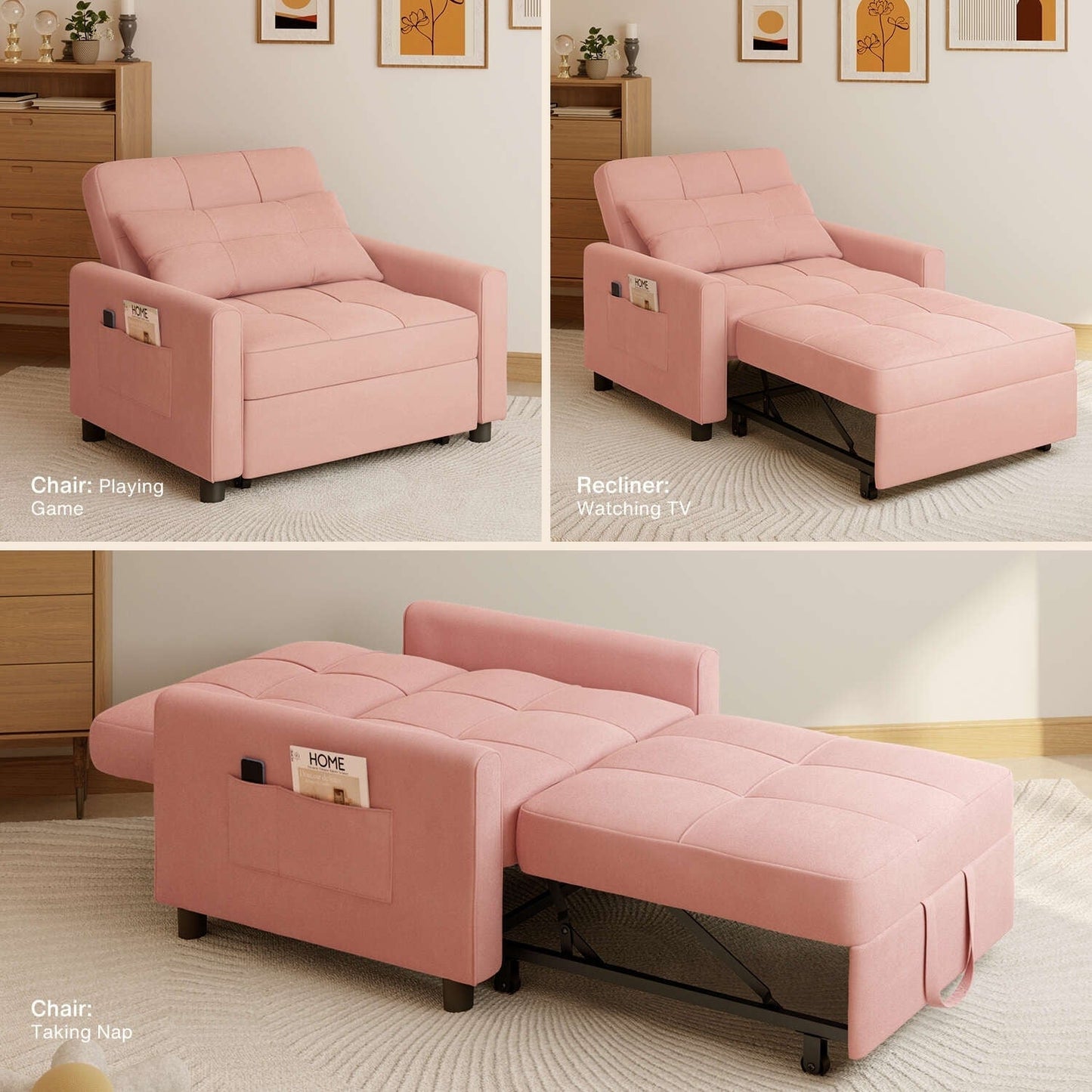 Canapé-lit convertible 3-en-1, canapé-lit escamotable, lit pliant convertible pour salon.