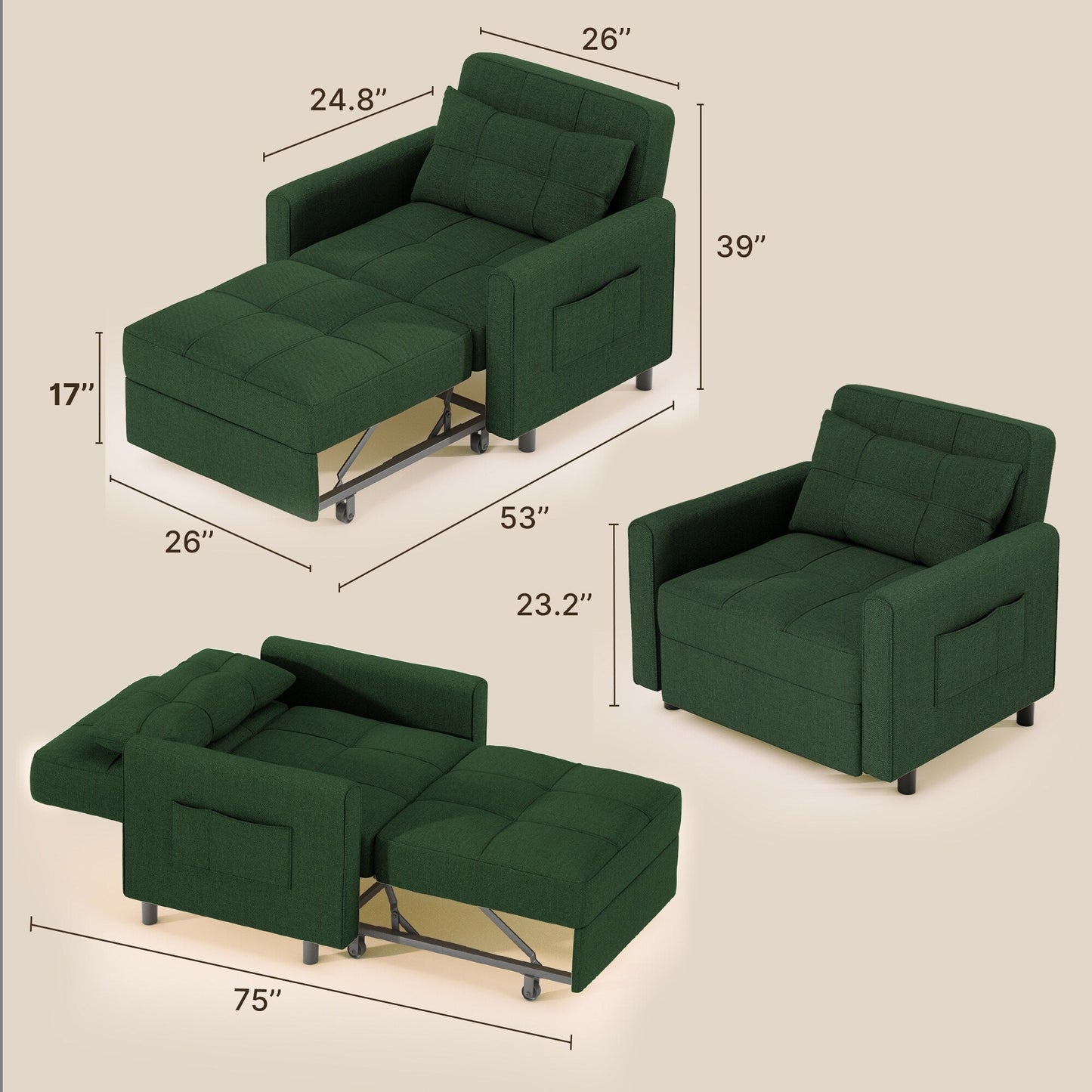 Canapé-lit convertible 3-en-1, canapé-lit escamotable, lit pliant convertible pour salon.