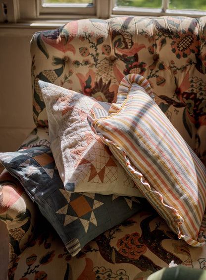 Coussin patchwork en lin, blanc chaud