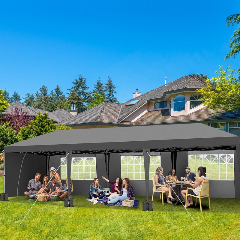 Caravane Pop-up en Oxford 30x10 pi avec 8 sacs de sable et 8 parois latérales avec auvent de type remorqueur - 30x10x8,8 pi (Lxlh)