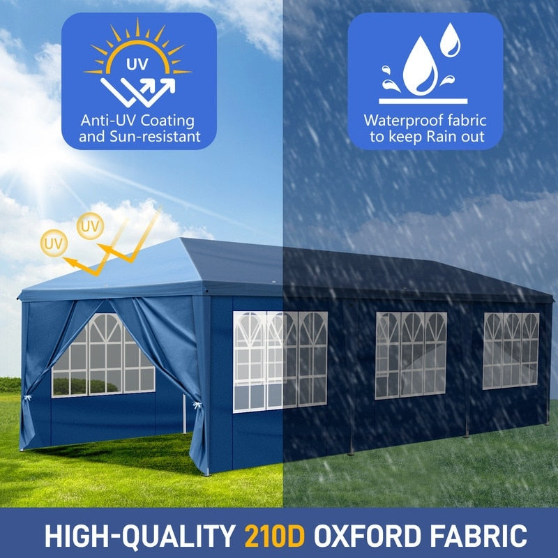 Caravane Pop-up en Oxford 30x10 pi avec 8 sacs de sable et 8 parois latérales avec auvent de type remorqueur - 30x10x8,8 pi (Lxlh)