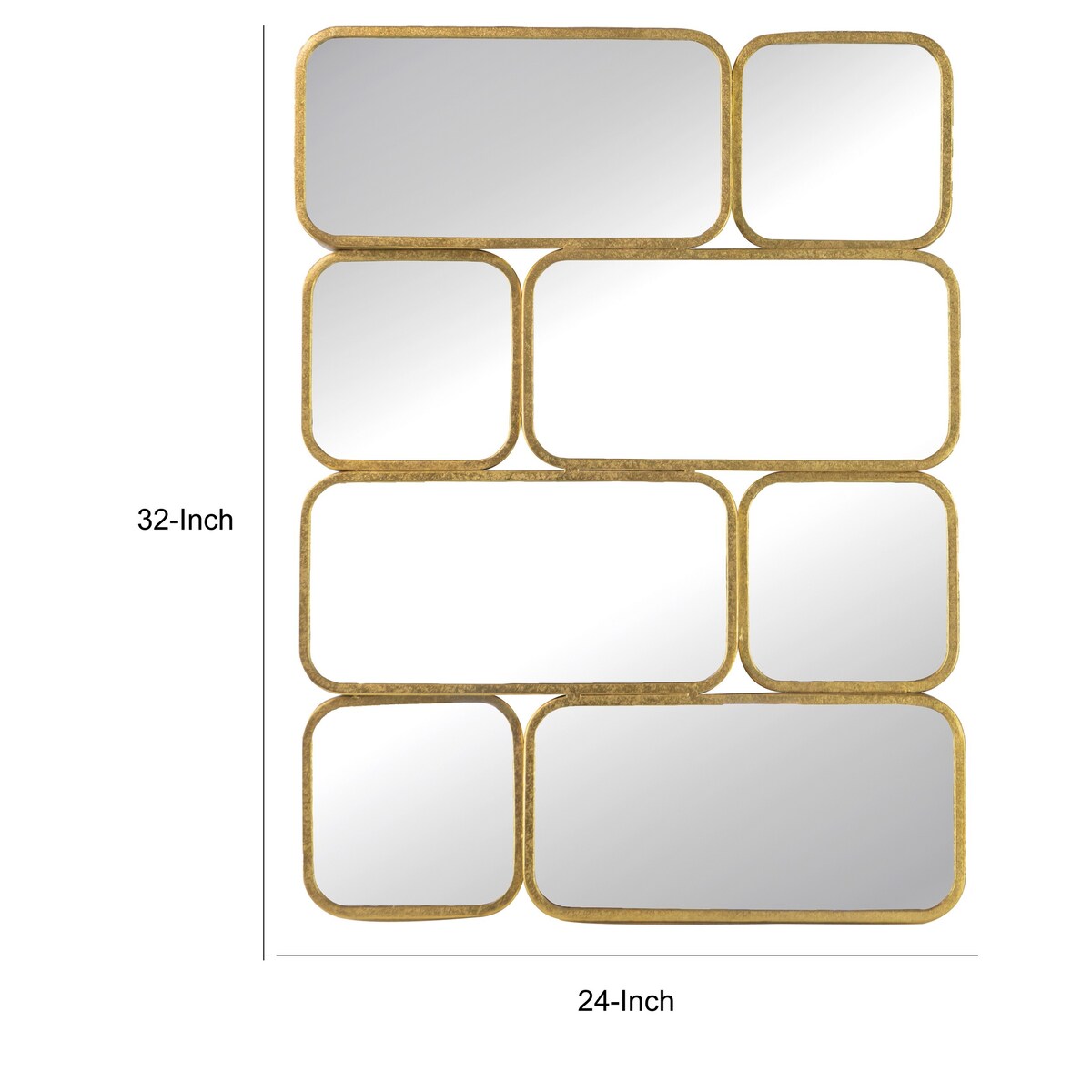 Miroir mural décoratif de luxe de 81 cm (32 pouces), 8 cadres incurvés en métal doré.