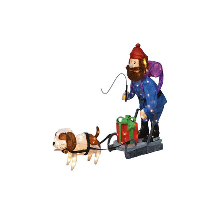 34 Rudolph - Décoration de jardin 3D à LED pré-éclairée, Yukon et chien debout