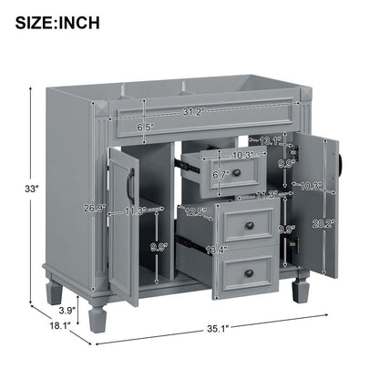 Meuble-lavabo moderne de 91 cm (36 pouces) pour salle de bain avec lavabo intégré et armoire à miroir, 2 portes et 2 tiroirs.