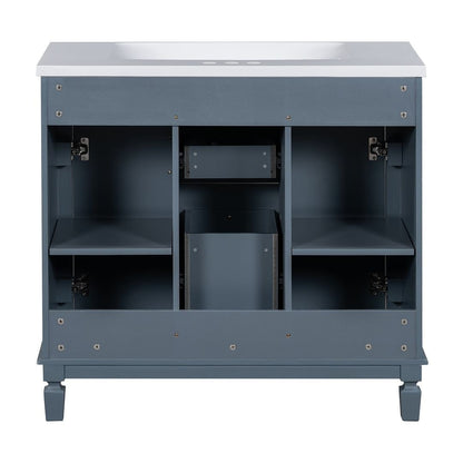 Meuble-lavabo moderne de 91 cm (36 pouces) pour salle de bain avec lavabo intégré et armoire à miroir, 2 portes et 2 tiroirs.
