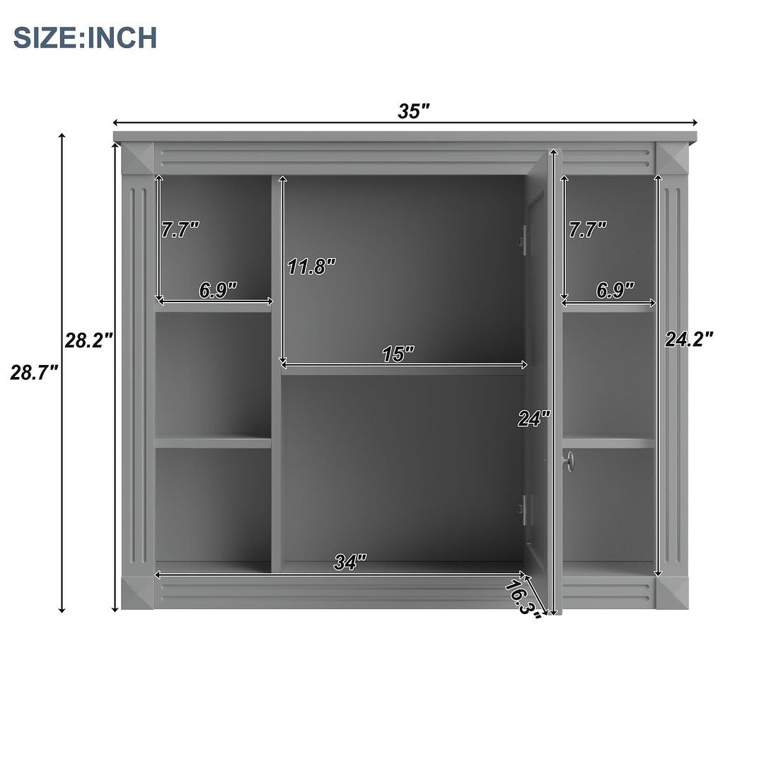 Meuble-lavabo moderne de 91 cm (36 pouces) pour salle de bain avec lavabo intégré et armoire à miroir, 2 portes et 2 tiroirs.