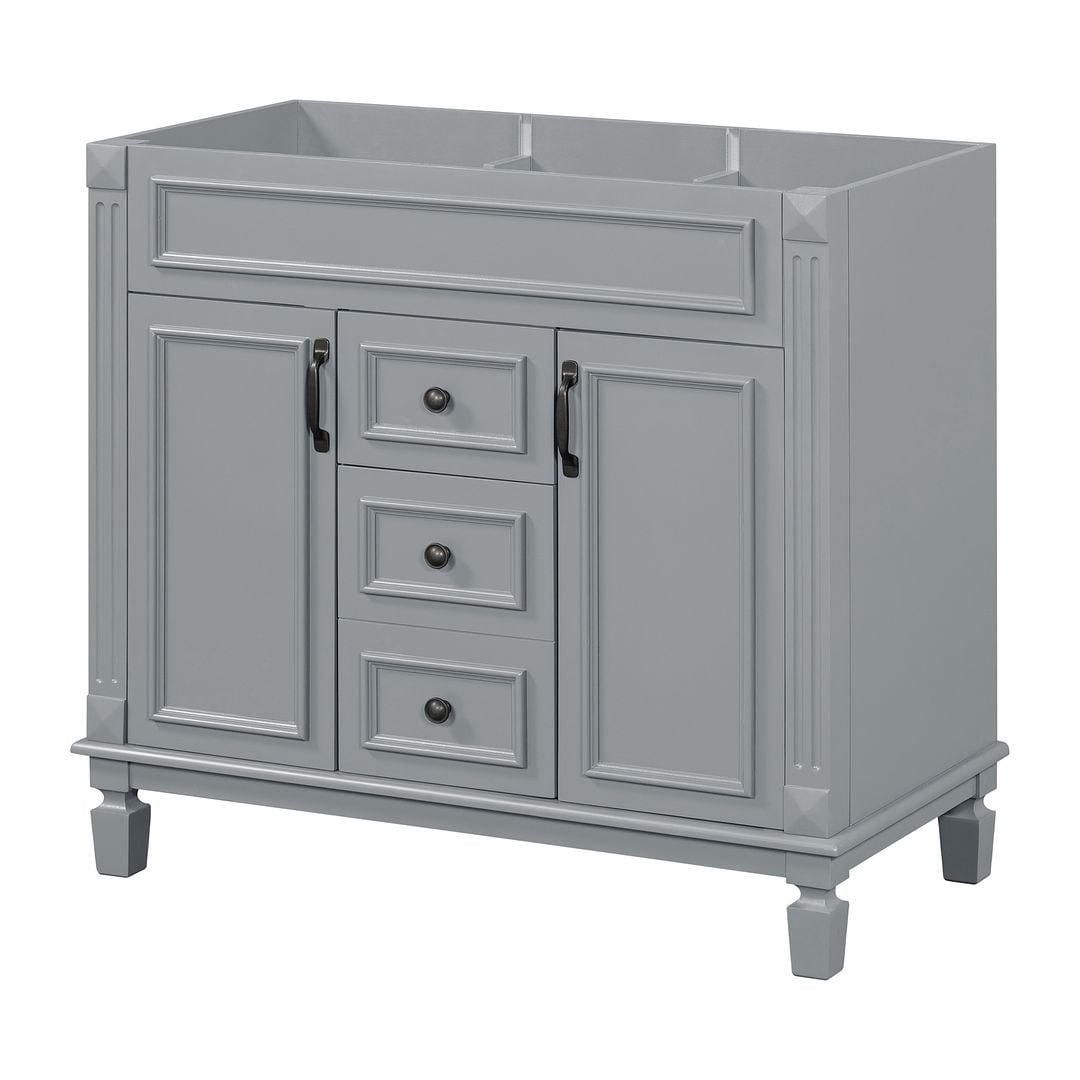 Meuble-lavabo moderne de 91 cm (36 pouces) pour salle de bain avec lavabo intégré et armoire à miroir, 2 portes et 2 tiroirs.