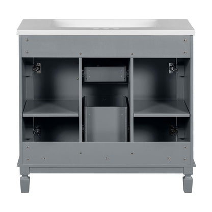Meuble-lavabo moderne de 91 cm (36 pouces) pour salle de bain avec lavabo intégré et armoire à miroir, 2 portes et 2 tiroirs.