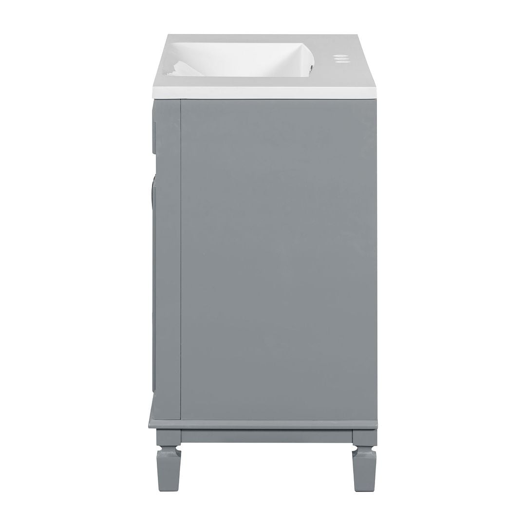 Meuble-lavabo moderne de 91 cm (36 pouces) pour salle de bain avec lavabo intégré et armoire à miroir, 2 portes et 2 tiroirs.