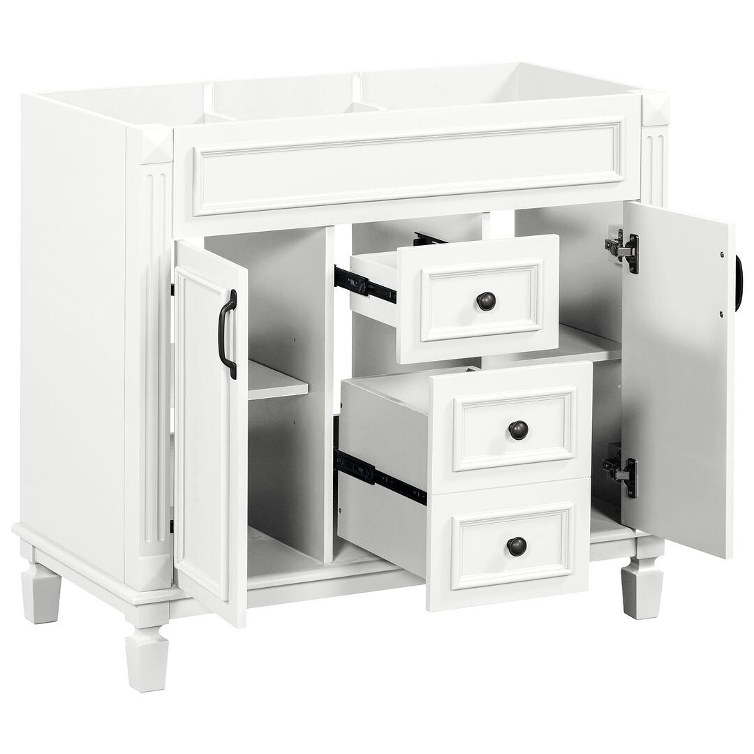 Meuble-lavabo moderne de 91 cm (36 pouces) pour salle de bain avec lavabo intégré et armoire à miroir, 2 portes et 2 tiroirs.