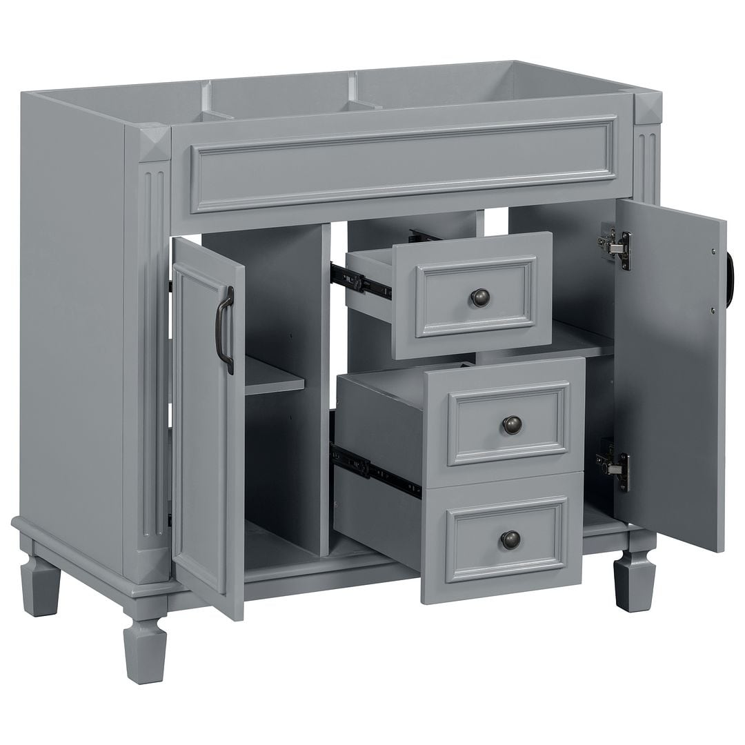 Meuble-lavabo moderne de 91 cm (36 pouces) pour salle de bain avec lavabo intégré et armoire à miroir, 2 portes et 2 tiroirs.