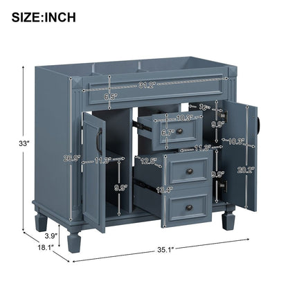 Meuble-lavabo moderne de 91 cm (36 pouces) pour salle de bain avec lavabo intégré et armoire à miroir, 2 portes et 2 tiroirs.