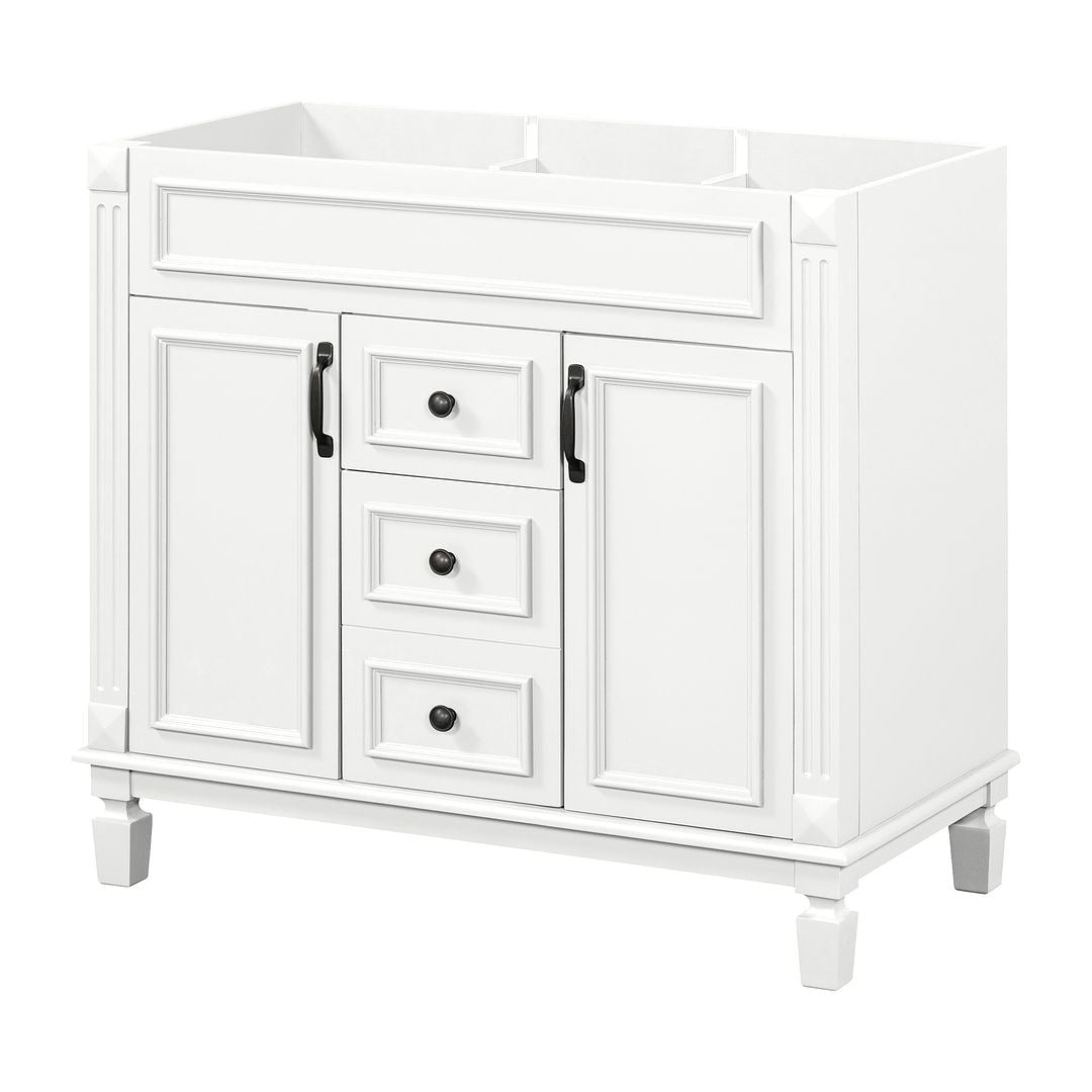 Meuble-lavabo moderne de 91 cm (36 pouces) pour salle de bain avec lavabo intégré et armoire à miroir, 2 portes et 2 tiroirs.