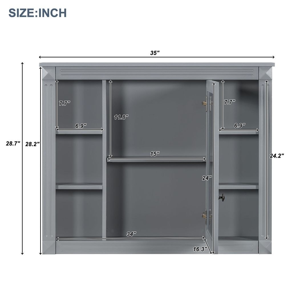 Meuble-lavabo moderne de 91 cm (36 pouces) pour salle de bain avec lavabo intégré et armoire à miroir, 2 portes et 2 tiroirs.