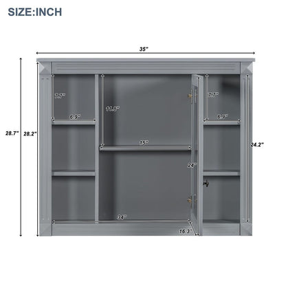 Meuble-lavabo moderne de 91 cm (36 pouces) pour salle de bain avec lavabo intégré et armoire à miroir, 2 portes et 2 tiroirs.