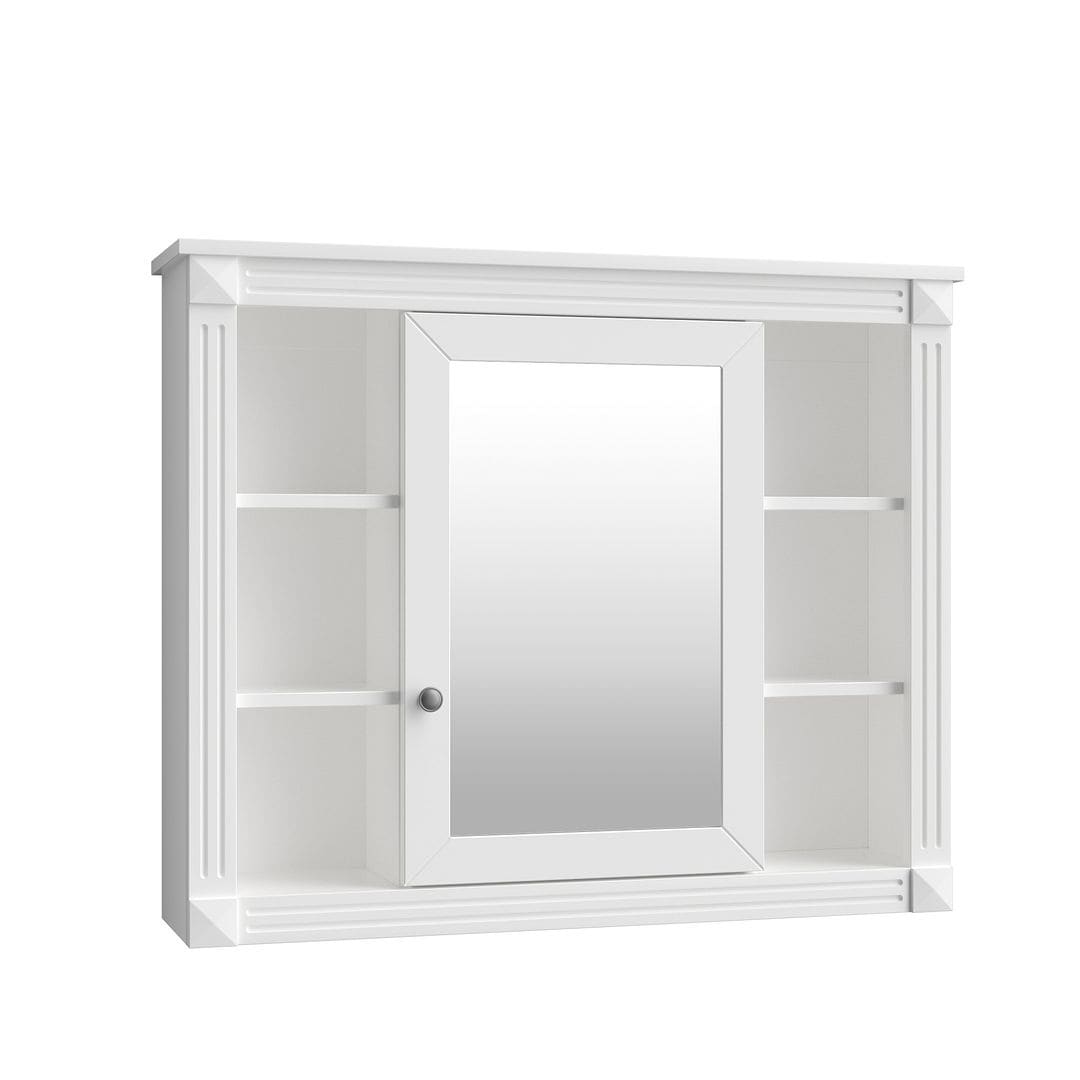 Meuble-lavabo moderne de 91 cm (36 pouces) pour salle de bain avec lavabo intégré et armoire à miroir, 2 portes et 2 tiroirs.