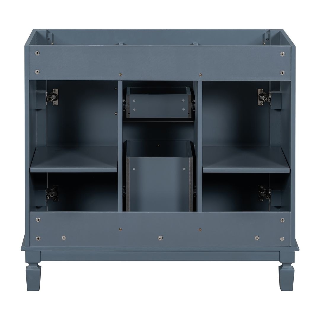 Meuble-lavabo moderne de 91 cm (36 pouces) pour salle de bain avec lavabo intégré et armoire à miroir, 2 portes et 2 tiroirs.