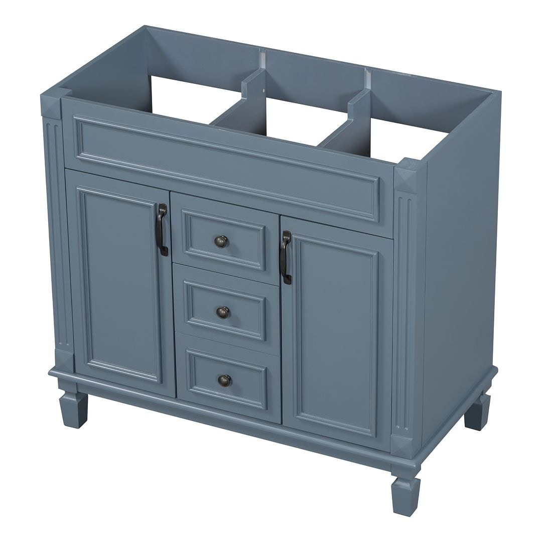 Meuble-lavabo moderne de 91 cm (36 pouces) pour salle de bain avec lavabo intégré et armoire à miroir, 2 portes et 2 tiroirs.