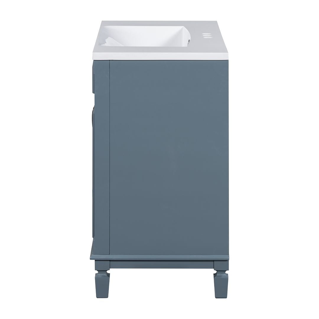Meuble-lavabo moderne de 91 cm (36 pouces) pour salle de bain avec lavabo intégré et armoire à miroir, 2 portes et 2 tiroirs.