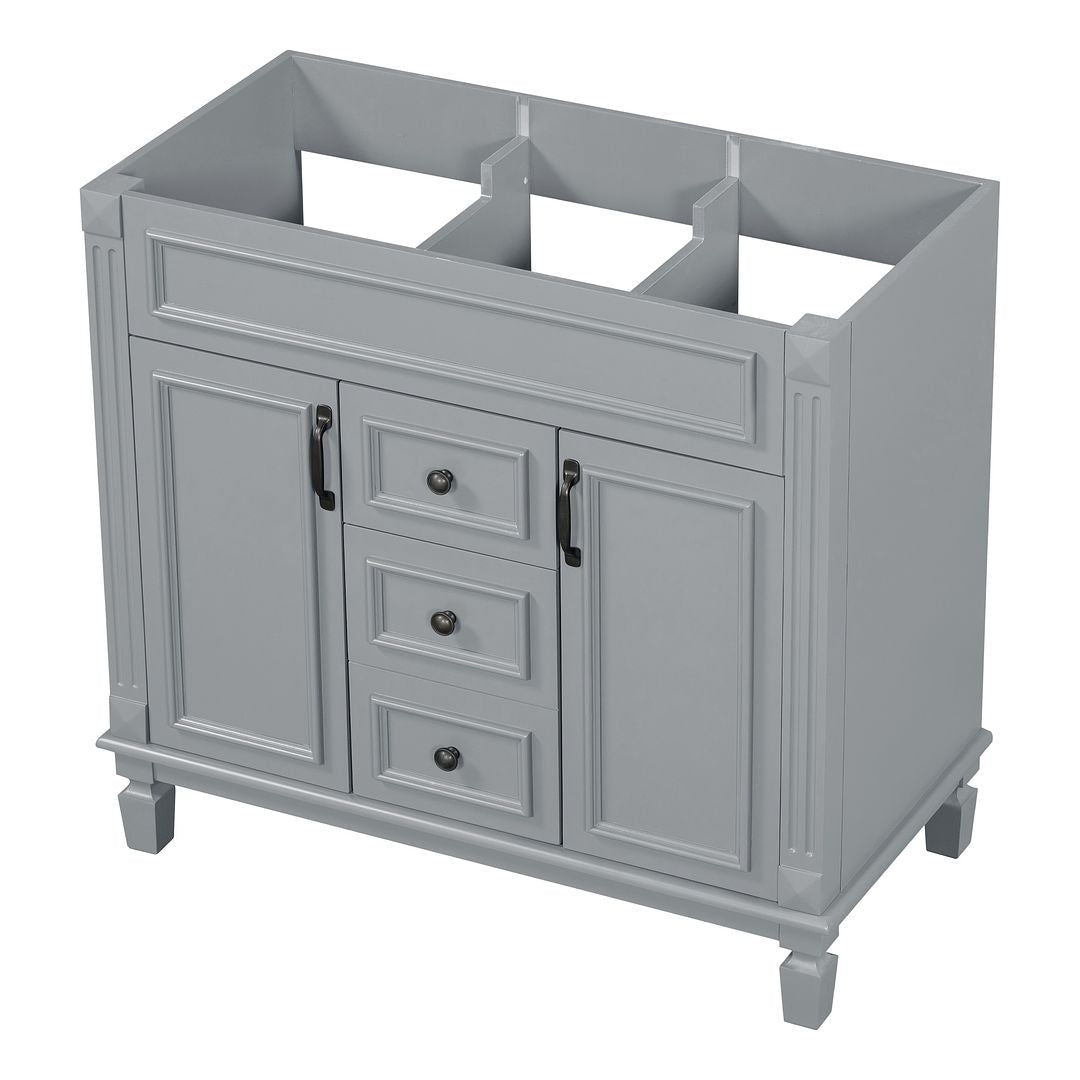 Meuble-lavabo moderne de 91 cm (36 pouces) pour salle de bain avec lavabo intégré et armoire à miroir, 2 portes et 2 tiroirs.