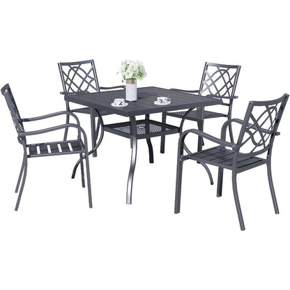 Table rectangulaire de jardin en métal à lattes avec trou pour parasol, 60 x 37 pouces, pour 6 personnes.