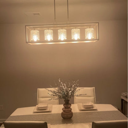 Luminaire rectangulaire en cristal à 5 lumières, style moderne du milieu du siècle, 37 pouces, pour salle à manger - 37 pouces