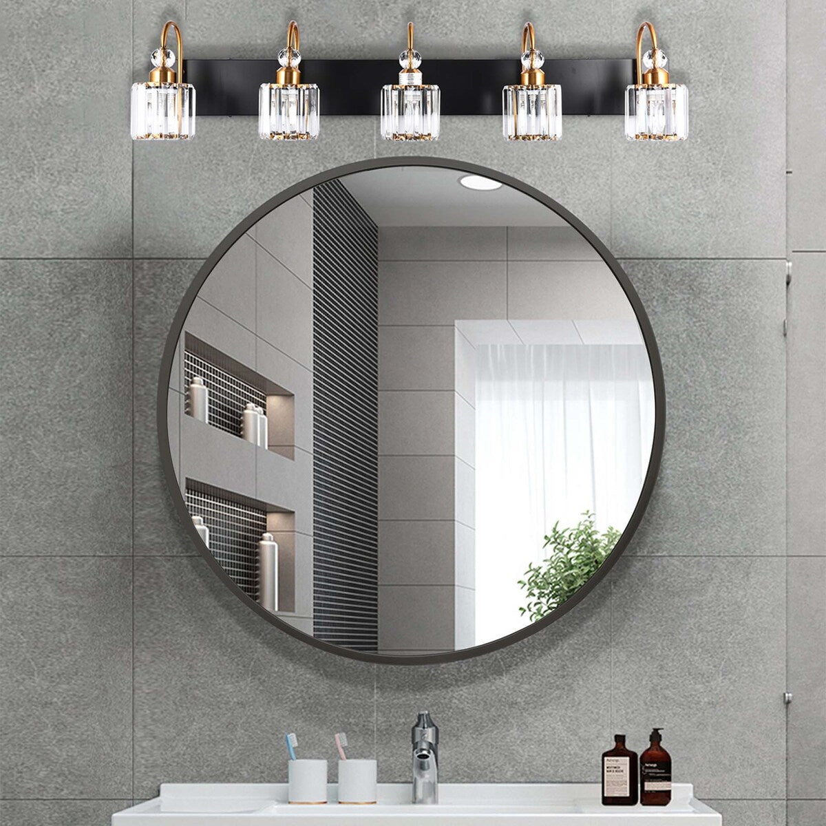 Chrome/ Noir/ Or Moderne Murale pour Salle de Bain et Toilettes, Lustre à Cristaux pour Miroir, Luminaire de Toilette, Eclairage de Vanité