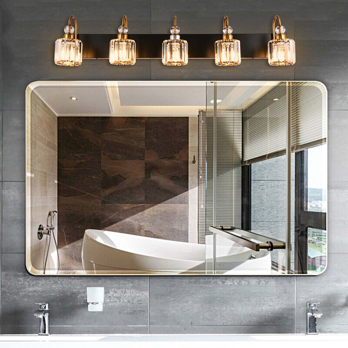 Chrome/ Noir/ Or Moderne Murale pour Salle de Bain et Toilettes, Lustre à Cristaux pour Miroir, Luminaire de Toilette, Eclairage de Vanité