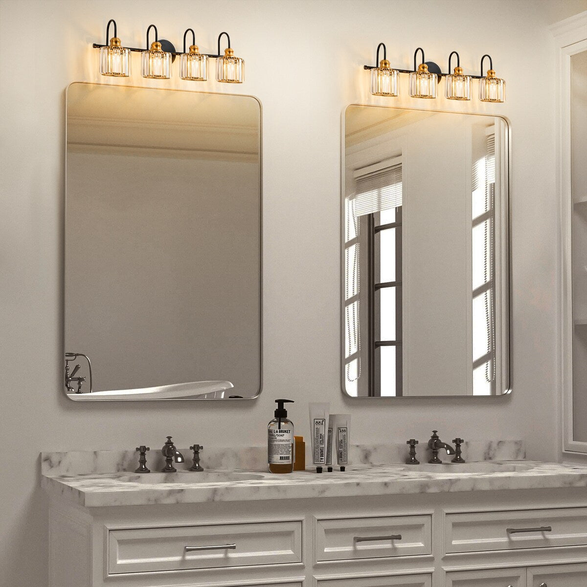 Chrome/ Noir/ Or Moderne Murale pour Salle de Bain et Toilettes, Lustre à Cristaux pour Miroir, Luminaire de Toilette, Eclairage de Vanité
