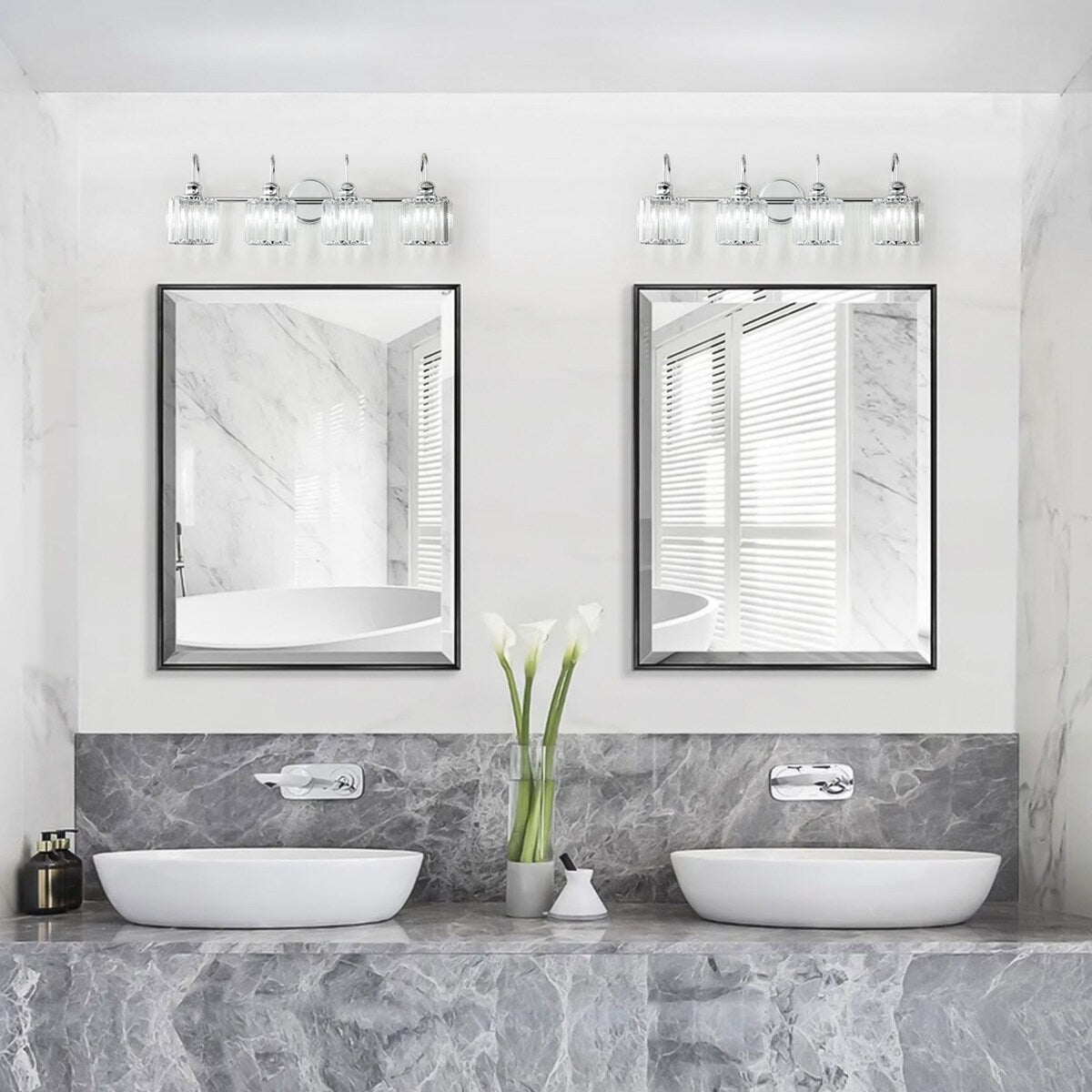 Chrome/ Noir/ Or Moderne Murale pour Salle de Bain et Toilettes, Lustre à Cristaux pour Miroir, Luminaire de Toilette, Eclairage de Vanité