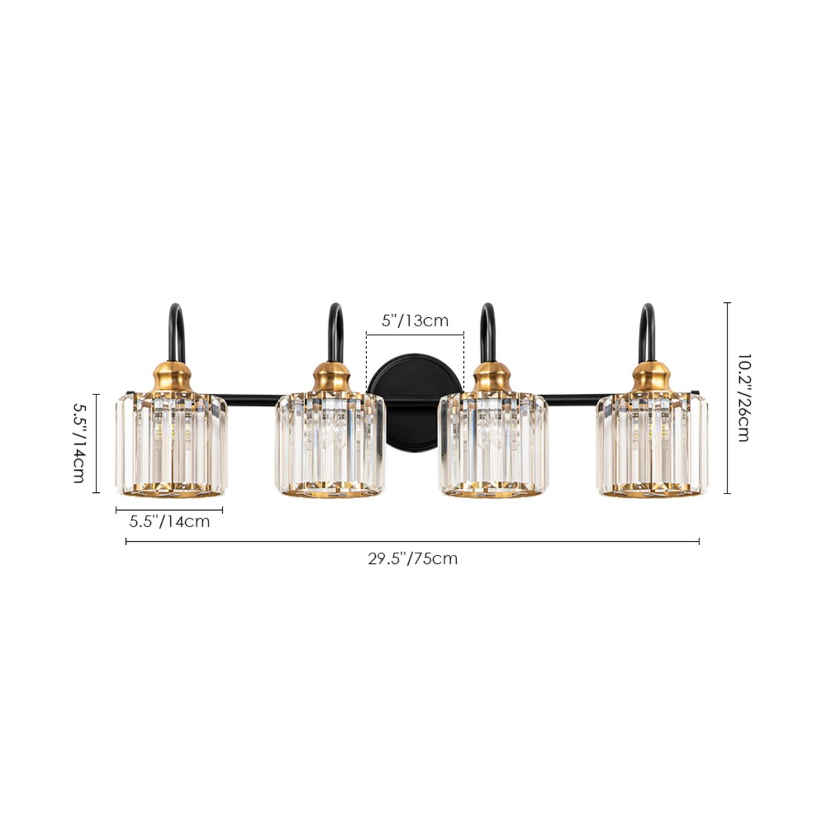 Chrome/ Noir/ Or Moderne Murale pour Salle de Bain et Toilettes, Lustre à Cristaux pour Miroir, Luminaire de Toilette, Eclairage de Vanité