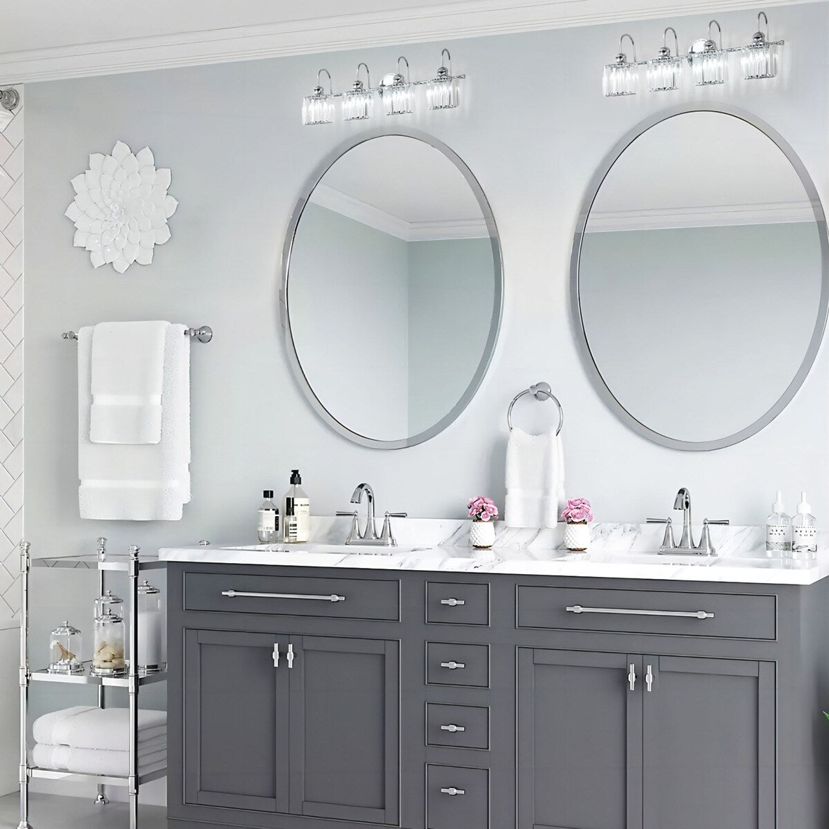 Chrome/ Noir/ Or Moderne Murale pour Salle de Bain et Toilettes, Lustre à Cristaux pour Miroir, Luminaire de Toilette, Eclairage de Vanité