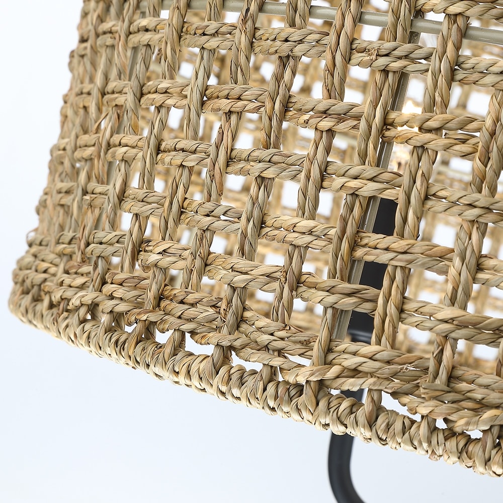 Luminaire suspendu bohémien en forme de tambour, tissé à la main, à 4 lumières - Paille - 50,8 cm de largeur