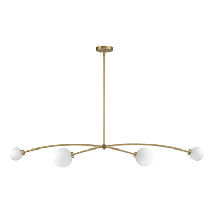 Suspension moderne simple en forme de sputnik à 4 lumières, couleur or, pour îlot de cuisine/salle à manger - 130,5 cm L x 28 cm P x 15 cm H