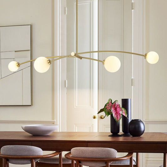 Suspension moderne simple en forme de sputnik à 4 lumières, couleur or, pour îlot de cuisine/salle à manger - 130,5 cm L x 28 cm P x 15 cm H