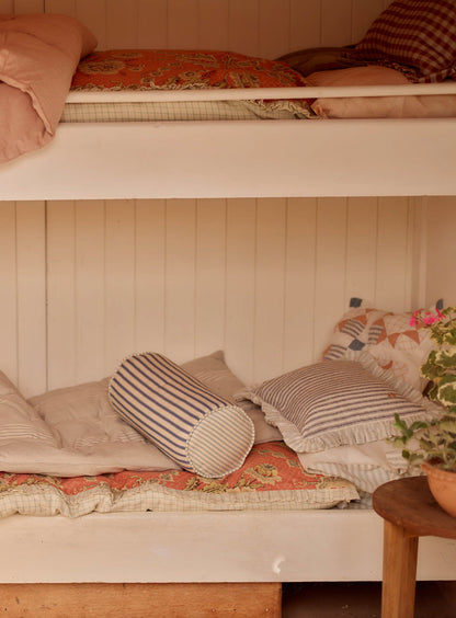 Coussin traversin, rayures bleues