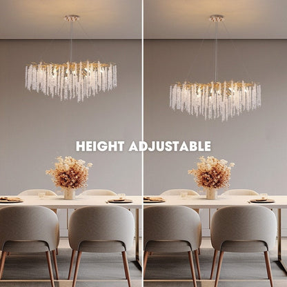 Luminaire rectangulaire moderne en cristal doré de 102 cm (40 po) avec branches d'arbre, idéal pour la salle à manger, la cuisine ou l'îlot central.
