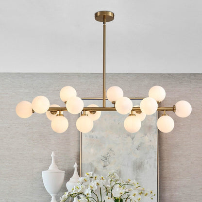 Luminaire suspendu linéaire à 16 lumières, style moderne du milieu du siècle, en laiton doré, avec globe en verre dépoli, 102 cm (40 po) pour salle à manger