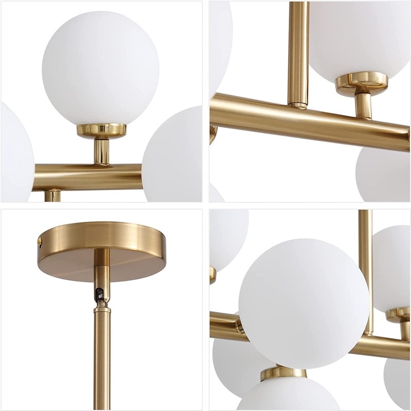 Luminaire suspendu linéaire à 16 lumières, style moderne du milieu du siècle, en laiton doré, avec globe en verre dépoli, 102 cm (40 po) pour salle à manger