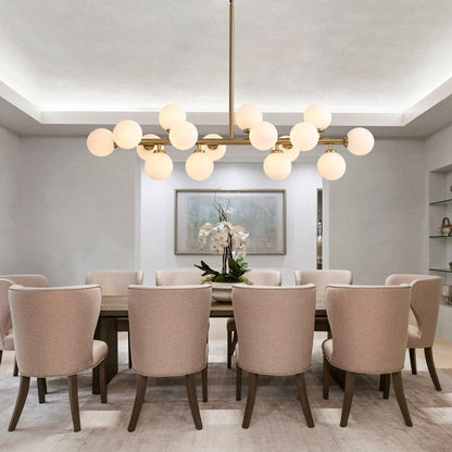 Luminaire suspendu linéaire à 16 lumières, style moderne du milieu du siècle, en laiton doré, avec globe en verre dépoli, 102 cm (40 po) pour salle à manger