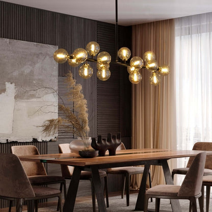 Luminaire suspendu linéaire à 16 lumières, style moderne du milieu du siècle, en laiton doré, avec globe en verre dépoli, 102 cm (40 po) pour salle à manger