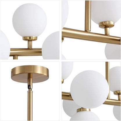 Luminaire suspendu linéaire à 16 lumières, style moderne du milieu du siècle, en laiton doré, avec globe en verre dépoli, 102 cm (40 po) pour salle à manger